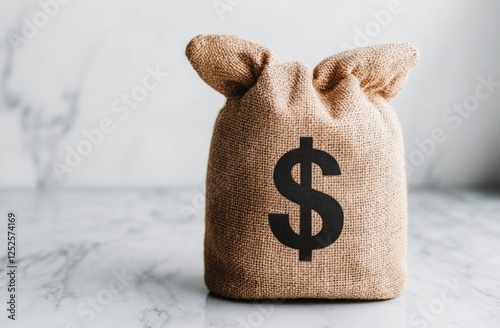 Money Bag with Dollar Sign on Marble Surface