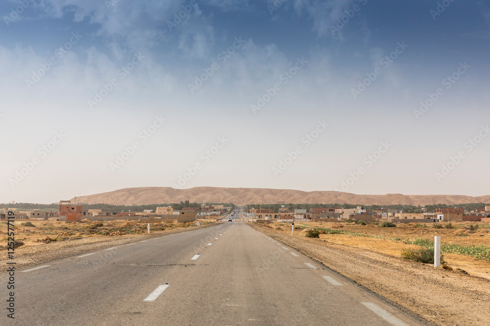 Obraz premium A long, straight through a salt lake in Tunisia