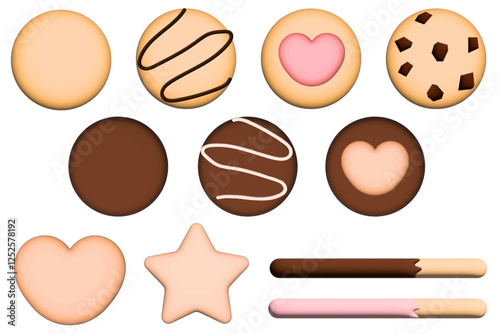 シンプルなデコレーションクッキーのリアルで立体的なイラスト