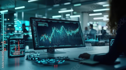 Wallpaper Mural Businesswoman Analyzing Financial Data On High-Tech Computer System Torontodigital.ca