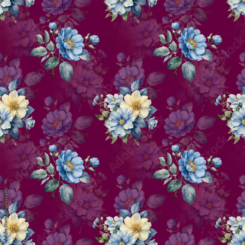 Seamless watercolor flowers pattern,Hand painted flowers of different colors. Flowers for design