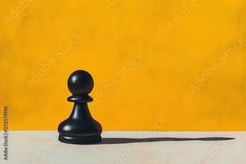 Black chess pawn casting long shadow against golden yellow background