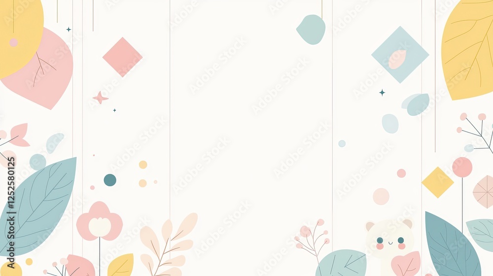 A light, whimsical background featuring colorful leaves and geometric shapes, perfect for creative projects or as a decorative backdrop. A light, whimsical background featuring colorful leaves and geometric shapes, perfect for creative projects or as a decorative backdrop.
