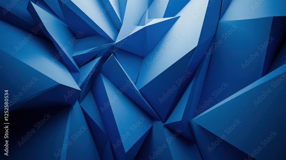 Obraz premium Dynamic, sharp triangles converging at the center of a solid blue background.