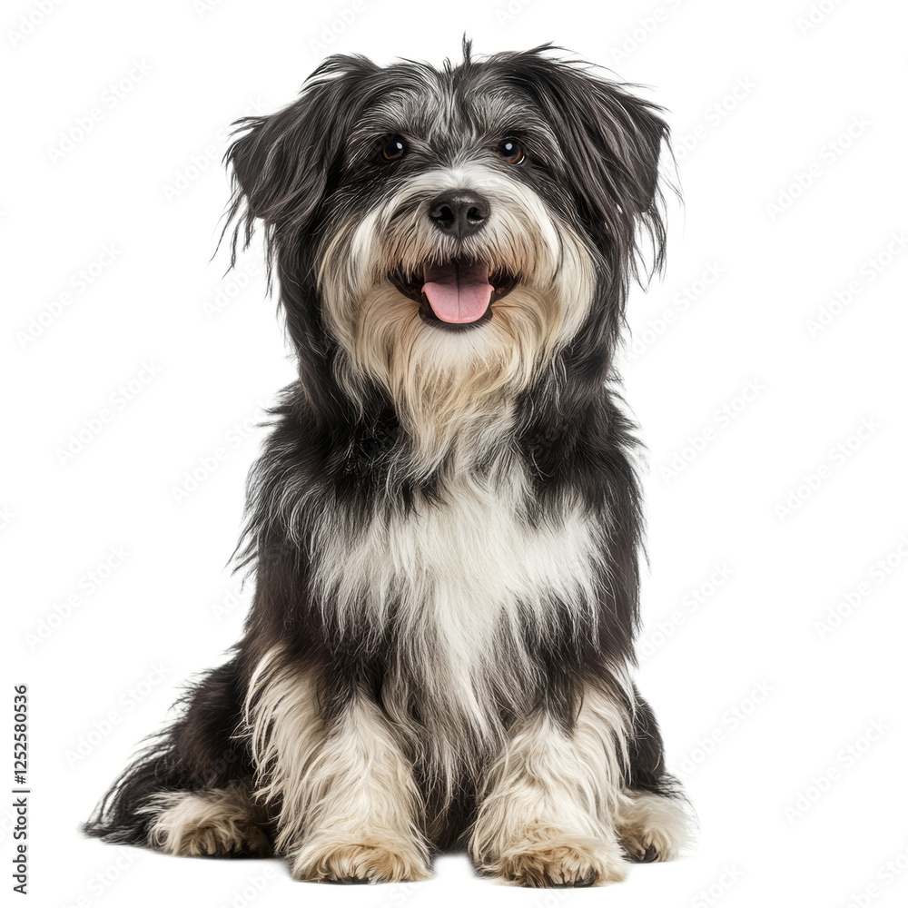 Happy Black and White Fluffy Dog Sitting Happy Black and White Fluffy Dog Sitting