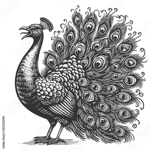 Elegant Hand-Drawn Peacock Illustration