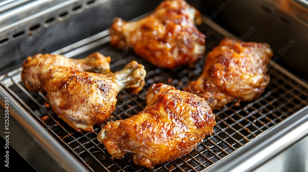 Several pieces of chicken being fried in a stainless steel deep fryer Several pieces of chicken being fried in a stainless steel deep fryer
