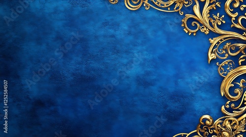 Golden Baroque Design on a Deep Blue Background