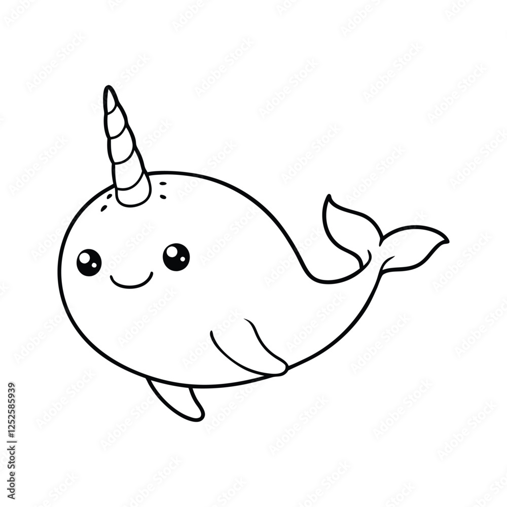 Cute Kawaii Narwhal Outline - Adorable Cartoon Sea Animal Coloring Page Cute Kawaii Narwhal Outline - Adorable Cartoon Sea Animal Coloring Page