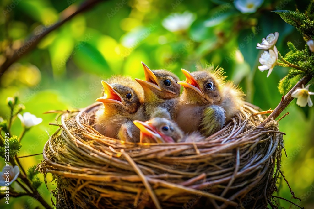 Adorable Newborn Birds Nest Long Exposure Photography - Cute Baby Birds Wildlife Adorable Newborn Birds Nest Long Exposure Photography - Cute Baby Birds Wildlife