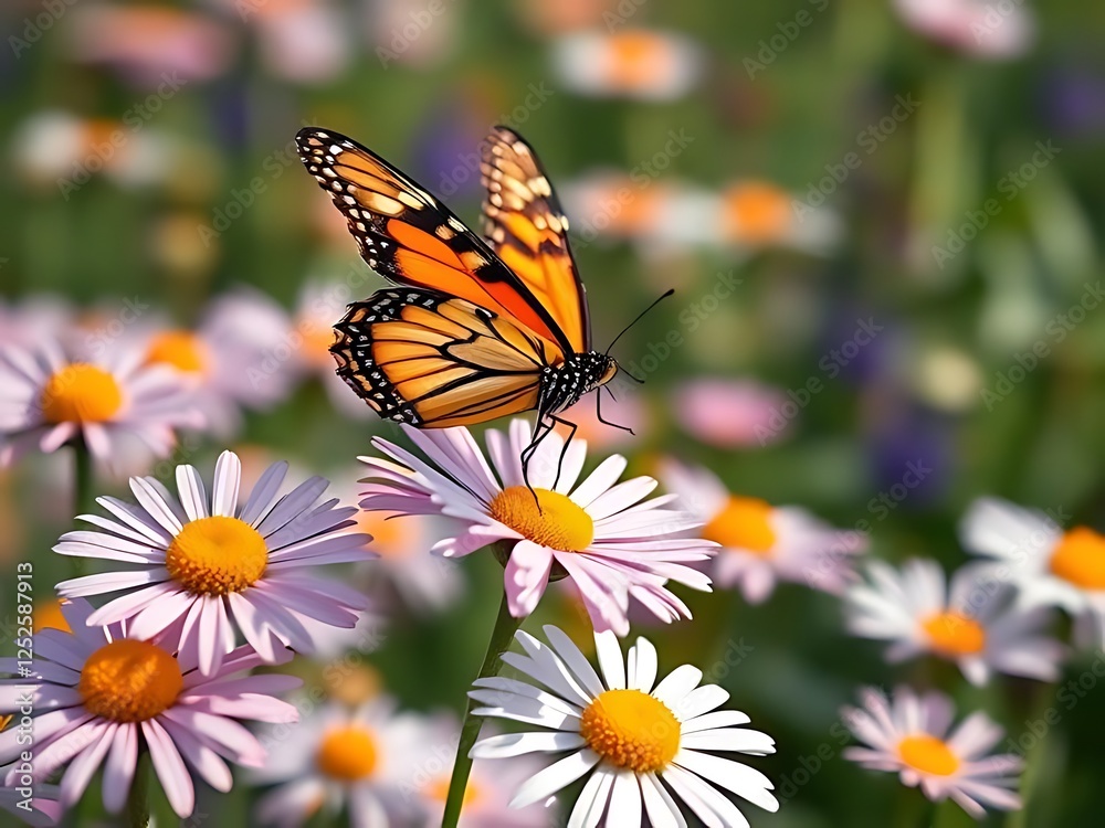 Fototapeta premium butterfly on daisy flower in the garden background