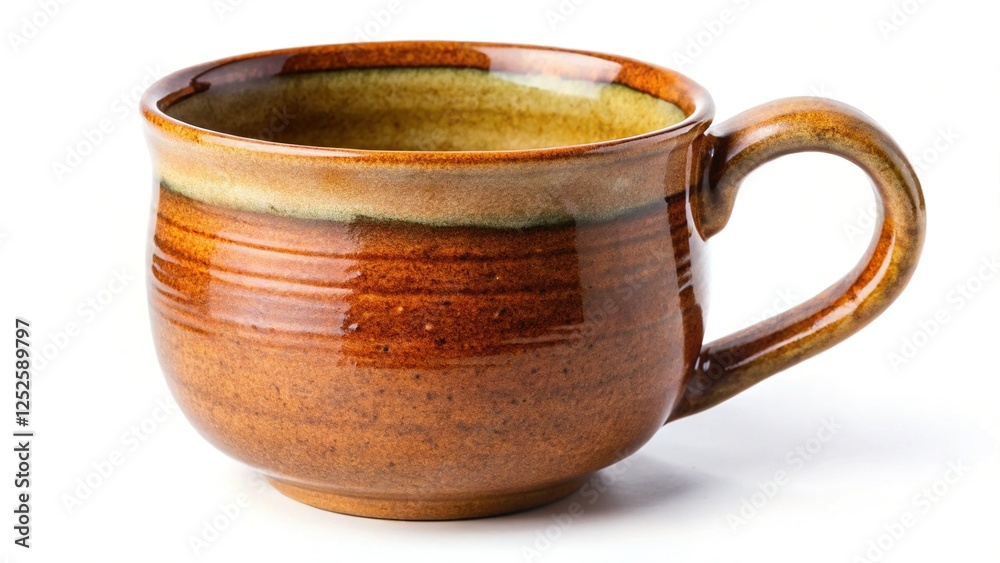 Handmade Ceramic Coffee Mug or Tea Cup with Handle, Isolated on White Background Handmade Ceramic Coffee Mug or Tea Cup with Handle, Isolated on White Background