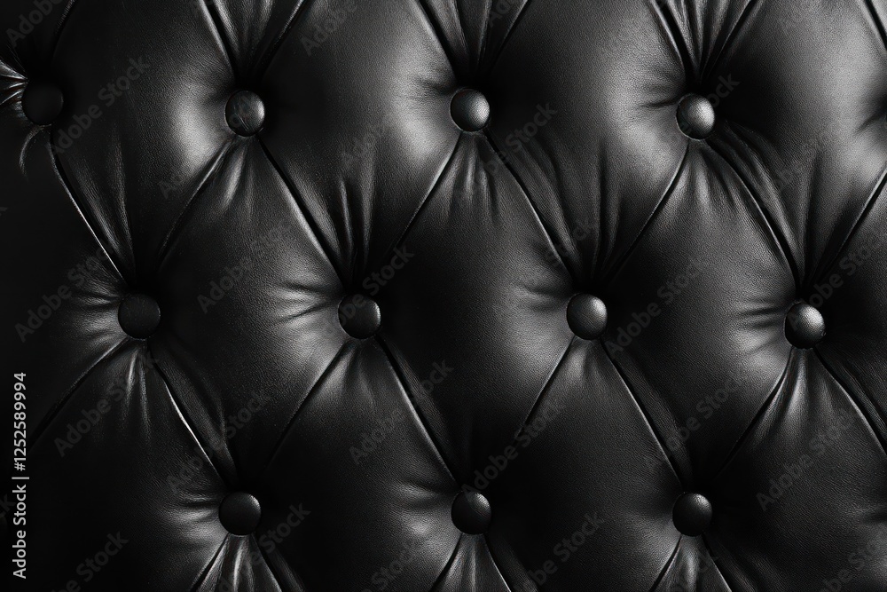 Fototapeta premium Close-up of a black leather tufted upholstery texture