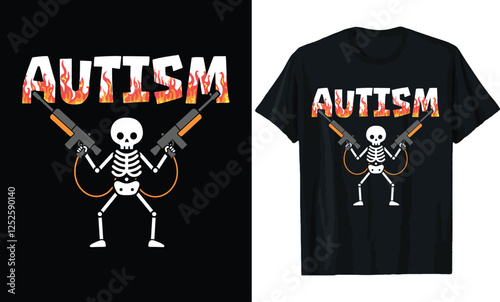 Autism Awareness Skull with Guns T-Shirt Design