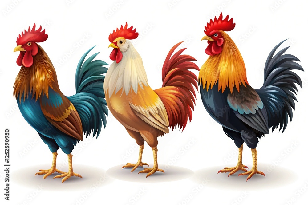 Fototapeta premium Majestic Rooster Silhouettes Double Exposure Sunrise Stock Photo