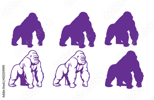 Wild Gorilla Silhouettes Animal Collection Art Style Featuring Strong Poses

