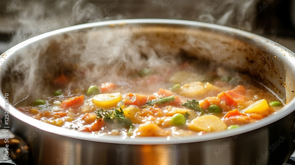 Stew vegetable in pan selective focus