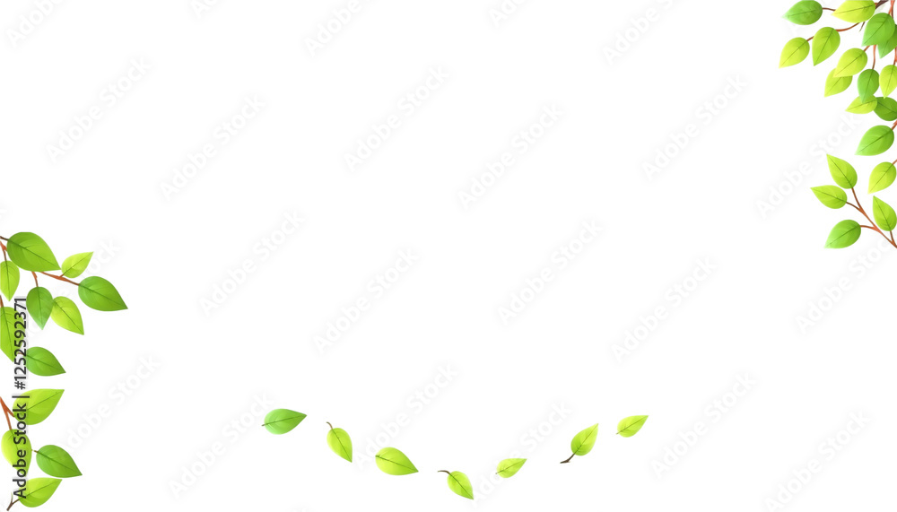 Fresh Green Leaves Border on PNG/White Background. A vibrant spring-like image featuring a frame of lush green leaves and branches against a clean white background Fresh Green Leaves Border on PNG/White Background. A vibrant spring-like image featuring a frame of lush green leaves and branches against a clean white background