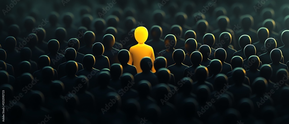 Obraz premium Unique figure stands out in a dark crowd.