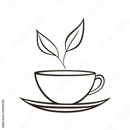 A cup of tea with two leaves.