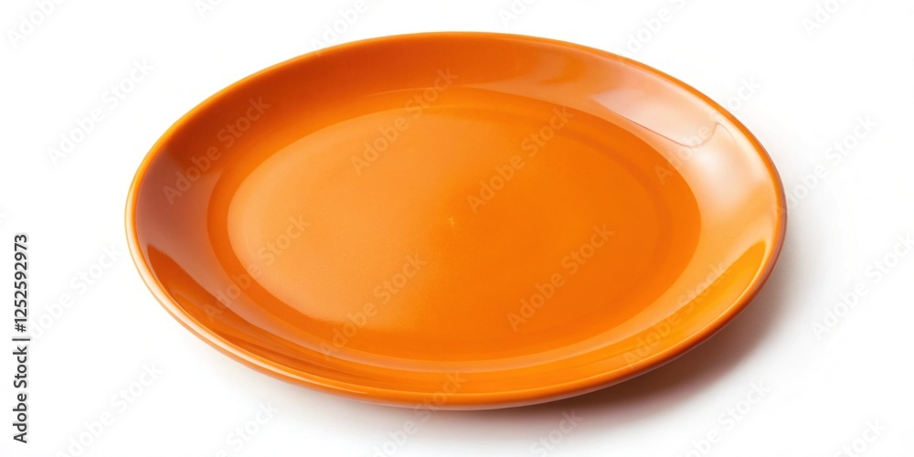Single Orange Ceramic Plate, Top View, White Background - Stock Photo Single Orange Ceramic Plate, Top View, White Background - Stock Photo