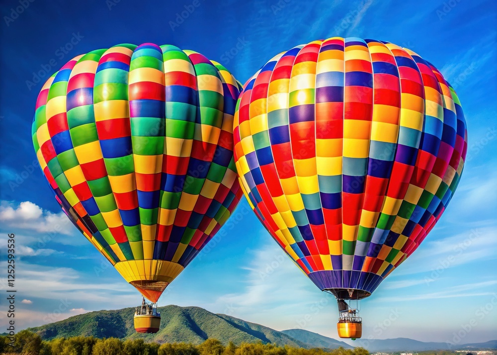 Fototapeta premium Taiwan Hot Air Balloon Festival: Vibrant Patchwork Balloons High Above