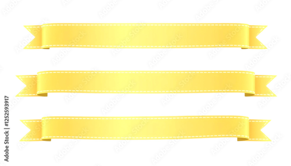 Three Gold Ribbons Isolated on PNG/White Background. This image features three gold satin ribbons each with a subtle gradient and decorative stitching isolated on a PNG/Transparent/white background Three Gold Ribbons Isolated on PNG/White Background. This image features three gold satin ribbons each with a subtle gradient and decorative stitching isolated on a PNG/Transparent/white background