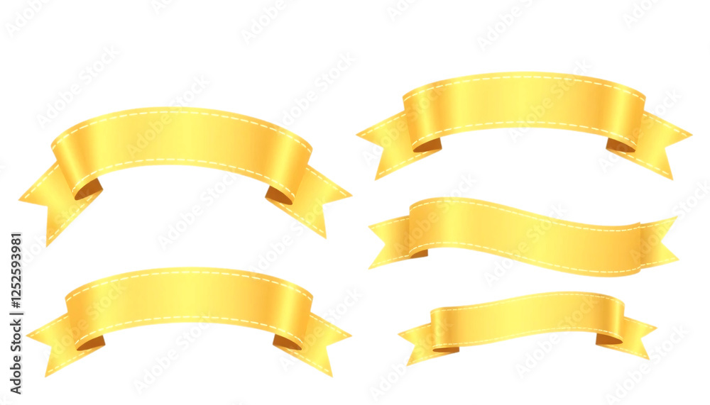 Six Gold Ribbons for Design Elements. This image features six gold ribbons with a smooth glossy texture Six Gold Ribbons for Design Elements. This image features six gold ribbons with a smooth glossy texture