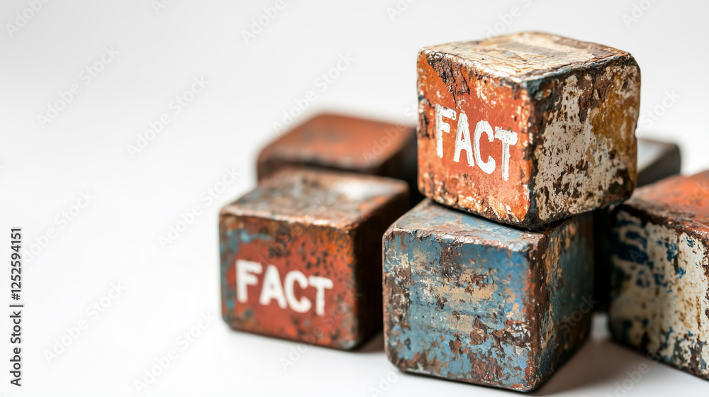 Text made of wood, plastic and scrap iron cubes Text made of wood, plastic and scrap iron cubes