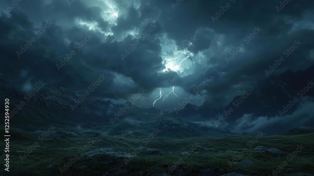 Fototapeta premium Night Storm Over Majestic Mountains