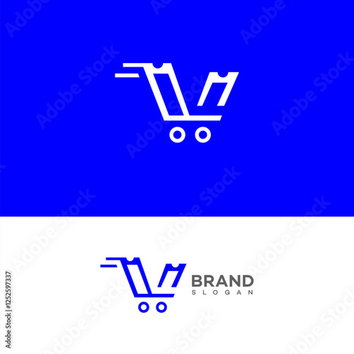 Fast Shopping Cart Logo Design, Blue Branding, Minimalist Style
