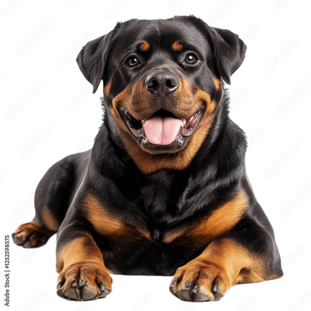 Happy Rottweiler Dog Lying Down Happy Rottweiler Dog Lying Down