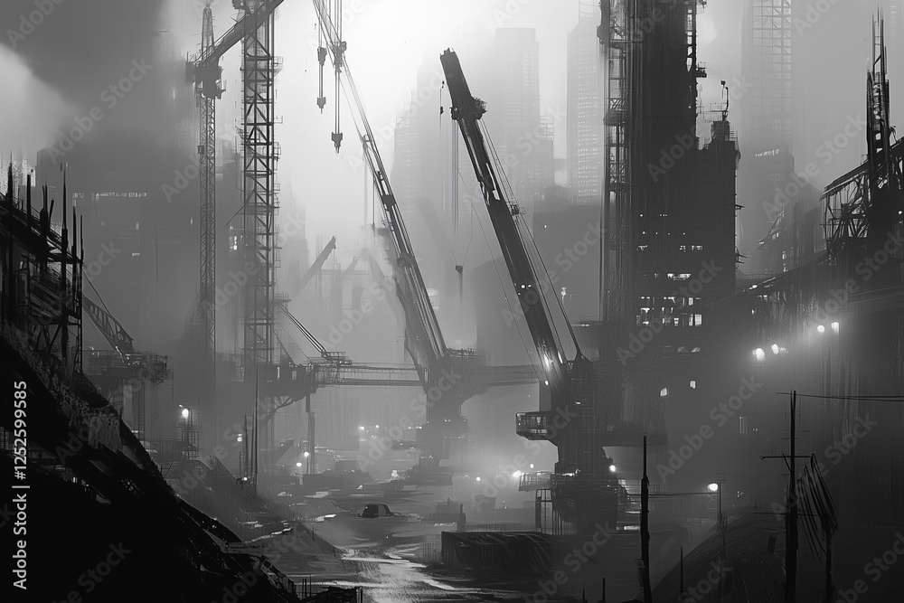 Cityscape development projects with bustling buildings, illustrating rapid urban growth. Cityscape development projects with bustling buildings, illustrating rapid urban growth.
