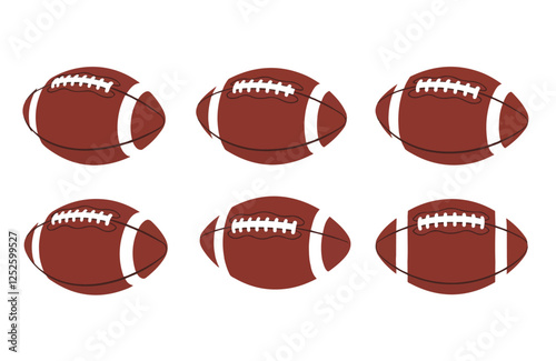 Iconic American Football Sports Ball Set Showcasing Classic Brown Leather Style with Realistic Texture and Details

