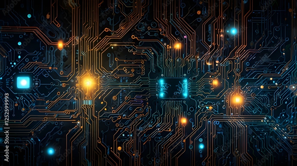 Obraz premium Abstract representation of artificial intelligence in the form of circuits and glowing patterns