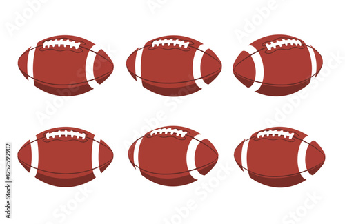 Iconic American Football Sports Ball Set Showcasing Classic Brown Leather Style with Realistic Texture and Details

