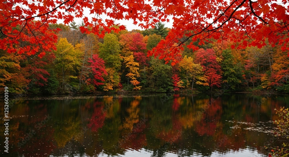 Obraz premium Fall foliage at Dallabach Lakes in East Brunswick, New Jersey.