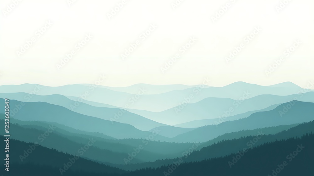 Obraz premium Serene Teal Mountains Rolling Into The Distance