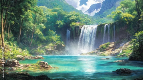 Lush Waterfall Pool, Tropical Paradise