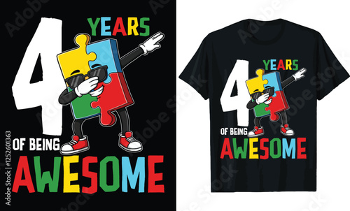 4 Years Awesome Autism Birthday T-Shirt Design