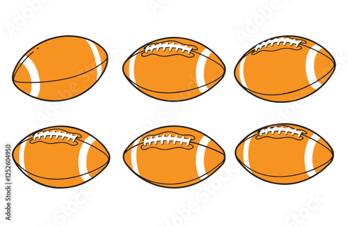 Iconic American Football Sports Ball Set Showcasing Classic Brown Leather Style with Realistic Texture and Details

