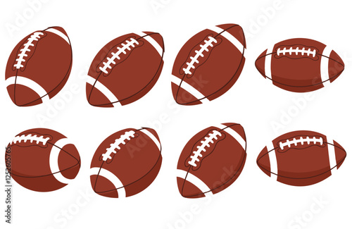 Iconic American Football Sports Ball Set Showcasing Classic Brown Leather Style with Realistic Texture and Details

