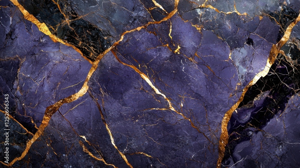 Fototapeta premium A piece of purple and gold marble with a crack in it