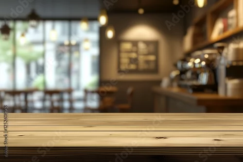 Fototapeta Warm coffee shop counter with a welcoming barista station, exuding cozy ambiance and artisanal charm