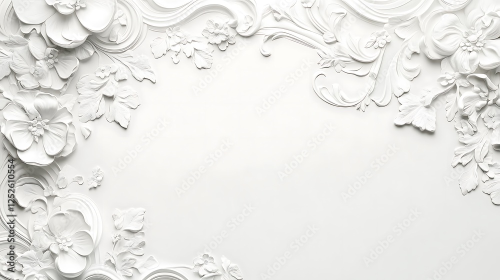 Obraz premium White Floral Frame Design Elegant Baroque Style