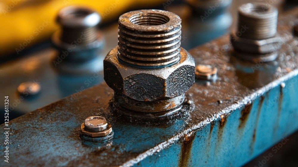 Rugged Steel: A Closeup of Raw Industrial Beauty with Rust, Scratches, and Bolts. Bold Splashes of Vibrant Color Add Depth and Dimension for Versatile Use in Branding and Editorial Features. Rugged Steel: A Closeup of Raw Industrial Beauty with Rust, Scratches, and Bolts. Bold Splashes of Vibrant Color Add Depth and Dimension for Versatile Use in Branding and Editorial Features.
