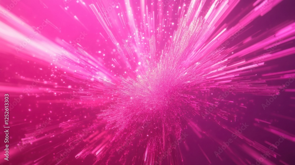 Exploding geometric shapes radiating from a point on a solid magenta background. Exploding geometric shapes radiating from a point on a solid magenta background.