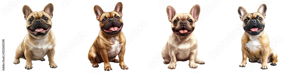 Fototapeta premium French Bulldog Set – Sitting Dog Isolated on White