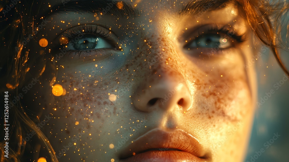 Close-up of a woman with radiant features. Close-up of a woman with radiant features.