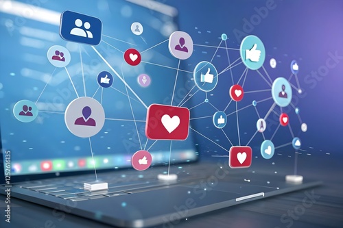Social Media Engagement Network Displayed on Laptop